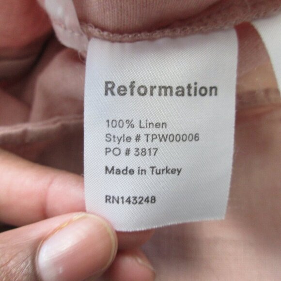 Reformation Women's 100% Linen Blouse XS Pink Ruffle Bloom Button Preppy 138 - Picture 3 of 10